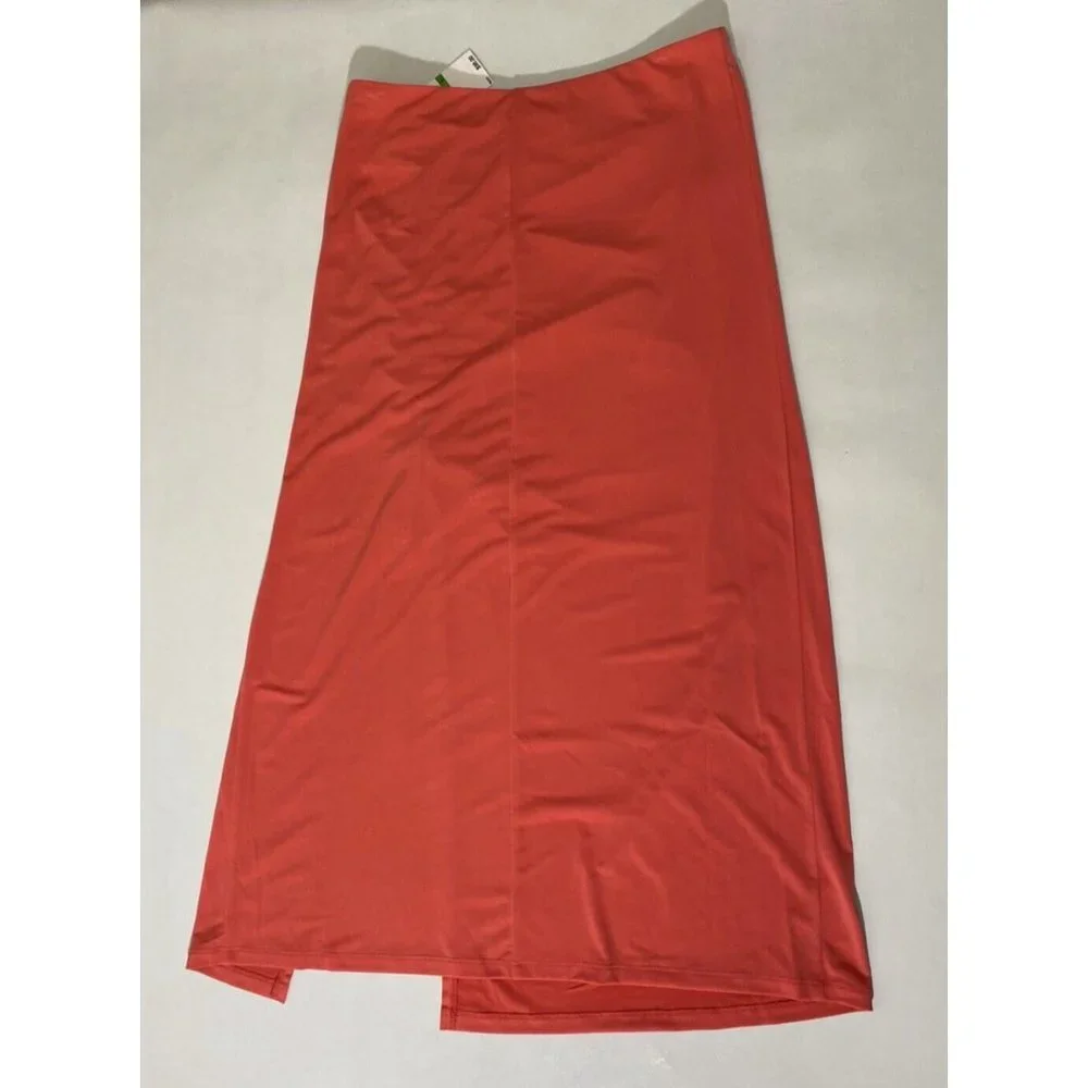 NEW Size L Womens Michael Kori Sangria Ruched Midi Skirt Polyester Elastane $98